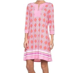 Cabana Life Coral Orange Geo Sports Dress Tunic‎ Cover Up Womens Small UPF 50